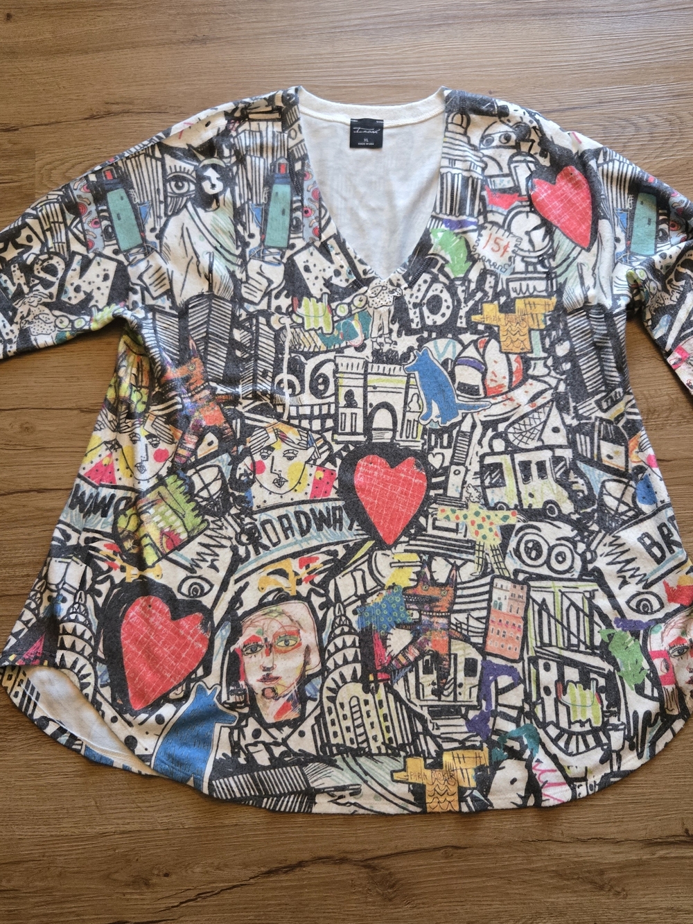 INoah Artistic Multicolor V-Neck Tunic Top XL Super Soft Stretchy